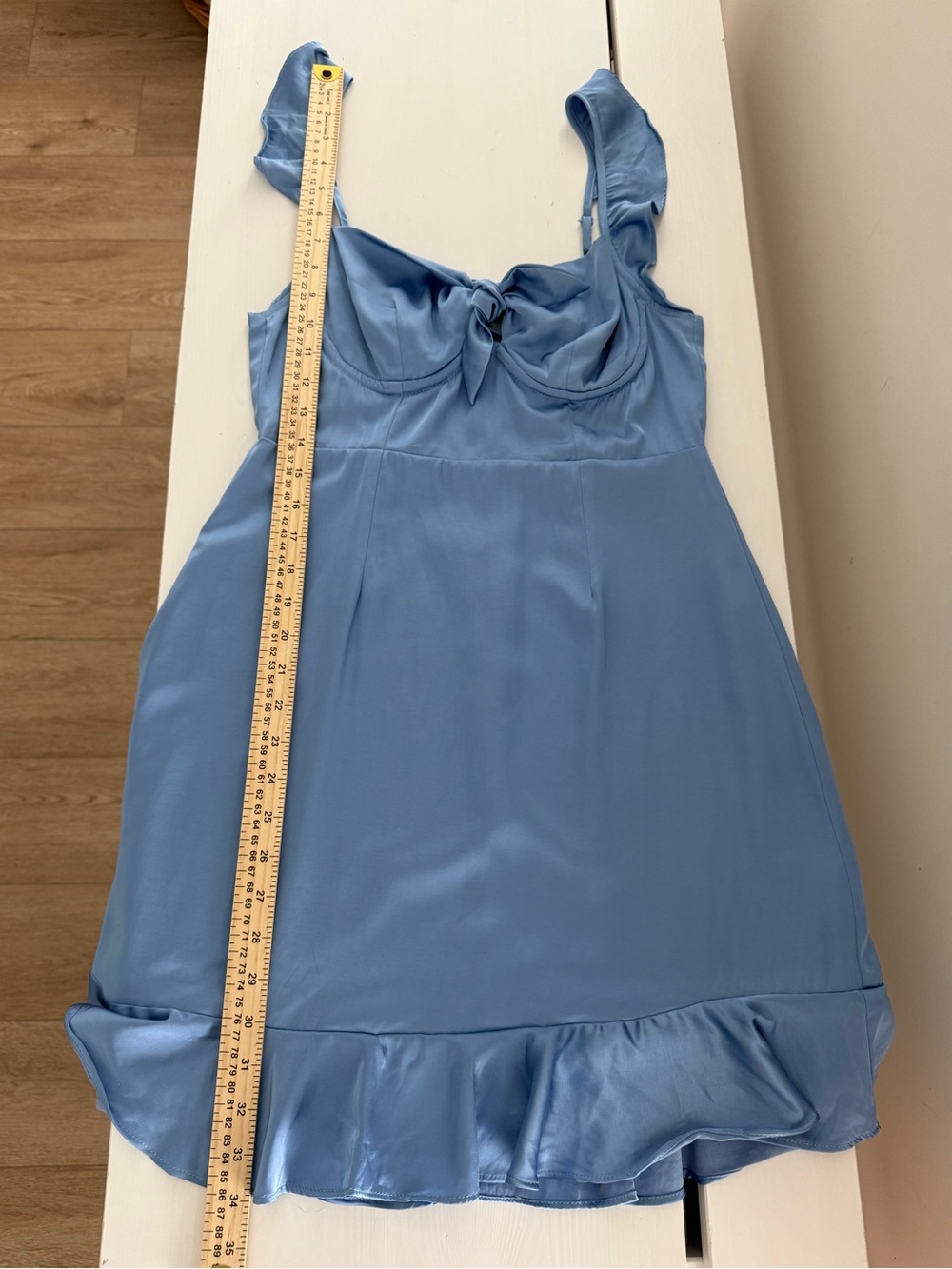 ASTR The Label Marla Mini Dress Blue Satin Ruffle Tie Front Size M - Picture 7 of 8